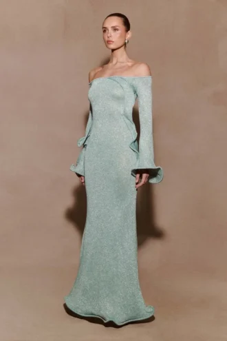 Sandrine Lurex Knit Maxi Dress – Aqua