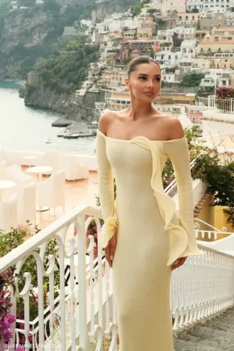 Sandrine Off Shoulder Knit Maxi Dress – Lemon
