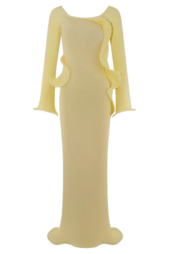 Sandrine Off Shoulder Knit Maxi Dress – Lemon Sandrine Off Shoulder Knit Maxi Dress – Lemon