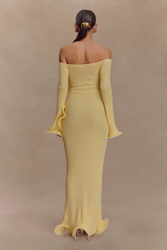 Sandrine Off Shoulder Knit Maxi Dress – Lemon Sandrine Off Shoulder Knit Maxi Dress – Lemon