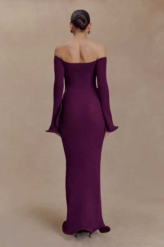 Sandrine Off Shoulder Knit Maxi Dress – Plum Sandrine Off Shoulder Knit Maxi Dress – Plum