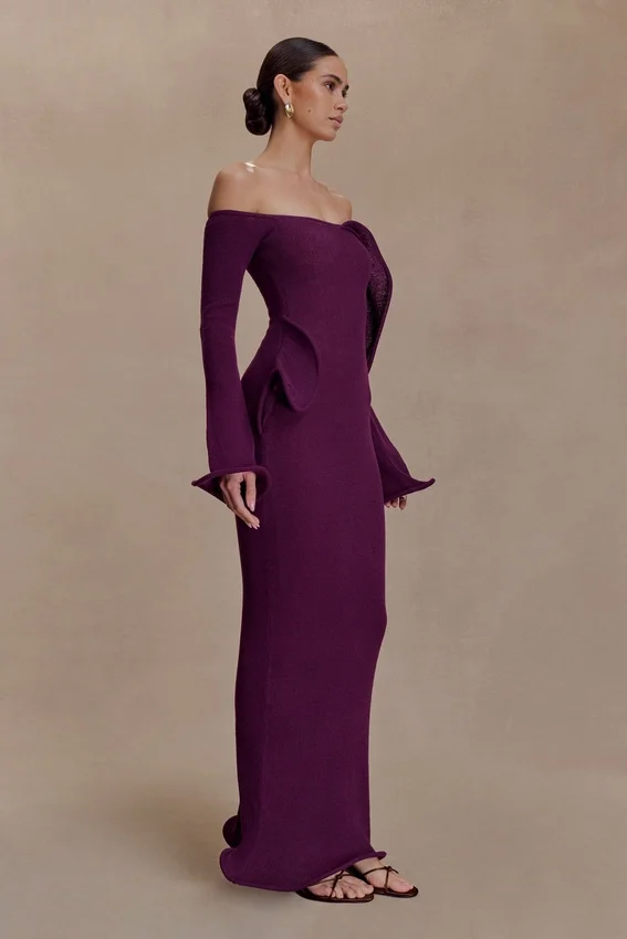 Sandrine Off Shoulder Knit Maxi Dress – Plum Sandrine Off Shoulder Knit Maxi Dress – Plum