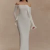 Sandrine Off Shoulder Knit Maxi Dress – White