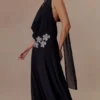 Santal Floral Chiffon Halter Maxi Dress – Black