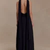 Santal Floral Chiffon Halter Maxi Dress – Black