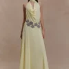 Santal Floral Chiffon Halter Maxi Dress – Lemon