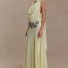 Santal Floral Chiffon Halter Maxi Dress – Lemon