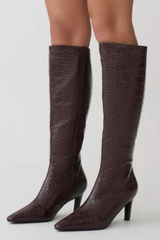 Sarah Faux Leather Crocodile Boot – Chocolate