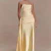 Sarah Strapless Maxi Dress With Waist Tie – Lemon Sarah Strapless Maxi Dress With Waist Tie – Lemon