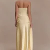Sarah Strapless Maxi Dress With Waist Tie – Lemon Sarah Strapless Maxi Dress With Waist Tie – Lemon