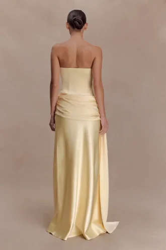 Sarah Strapless Maxi Dress With Waist Tie – Lemon