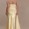 Sarah Strapless Maxi Dress With Waist Tie – Lemon Sarah Strapless Maxi Dress With Waist Tie – Lemon