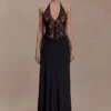 Sascha Lace And Satin Halter Maxi Dress – Black Sascha Lace And Satin Halter Maxi Dress – Black