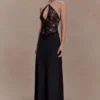 Sascha Lace And Satin Halter Maxi Dress – Black Sascha Lace And Satin Halter Maxi Dress – Black