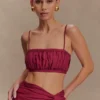 Scottie Shirred Linen Bandeau – Wine