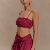 Scottie Shirred Linen Bandeau – Wine