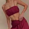 Scottie Shirred Linen Bandeau – Wine