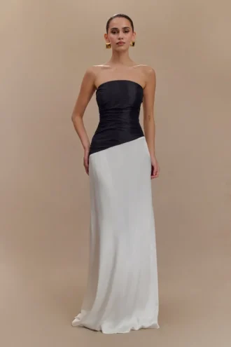 serena strapless taffeta maxi dress white black 1 330x495 - Serena Strapless Taffeta Maxi Dress - White/Black