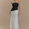 Serena Strapless Taffeta Maxi Dress – White/Black Serena Strapless Taffeta Maxi Dress – White/Black