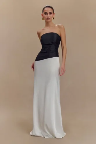 serena strapless taffeta maxi dress white black 2 330x495 - Serena Strapless Taffeta Maxi Dress - White/Black