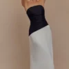 Serena Strapless Taffeta Maxi Dress – White/Black Serena Strapless Taffeta Maxi Dress – White/Black