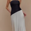 Serena Strapless Taffeta Maxi Dress – White/Black Serena Strapless Taffeta Maxi Dress – White/Black