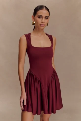 Sharon Scuba Jersey Mini Dress – Wine