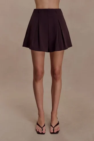 Simone Pleated Suiting Short – Dark Chocolate Simone Pleated Suiting Short – Dark Chocolate
