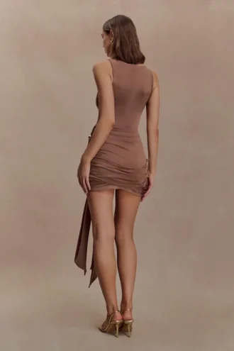 Sinead Slinky Mini Dress With Hardware – Mocha