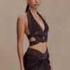 Siren Satin And Diamante Halter Top – Dark Chocolate Siren Satin And Diamante Halter Top – Dark Chocolate