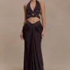 Siren Satin And Diamante Maxi Skirt – Dark Chocolate Siren Satin And Diamante Maxi Skirt – Dark Chocolate