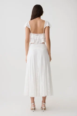 Skylar Lace Panelled Midi Skirt – White