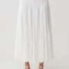 Skylar Lace Panelled Midi Skirt – White Skylar Lace Panelled Midi Skirt – White