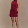 Skyler Suiting Embroidered Mini Dress – Wine