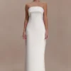Sloane Strapless Maxi Dress With Pearls – White Sloane Strapless Maxi Dress With Pearls – White