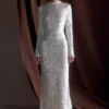 Sofia Long Sleeve Sequin Maxi Dress – White Sofia Long Sleeve Sequin Maxi Dress – White