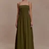 Sofie Pintuck Linen Maxi Dress – Khaki