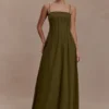 Sofie Pintuck Linen Maxi Dress – Khaki