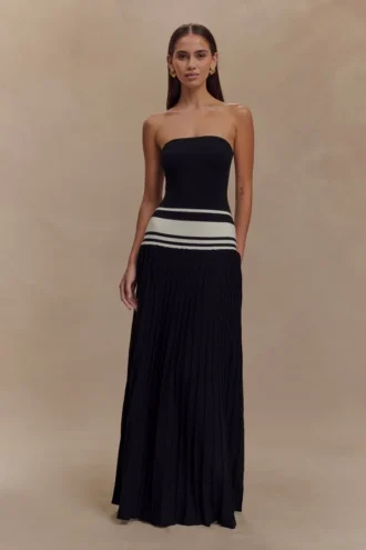 Solaris Strapless Contrast Knit Maxi Dress – Black/White