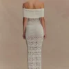 Solstice Off Shoulder Crochet Knit Maxi Dress – Ivory