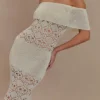 Solstice Off Shoulder Crochet Knit Maxi Dress – Ivory