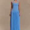 Stacie Pleated Halter Maxi Dress – Bright Blue Stacie Pleated Halter Maxi Dress – Bright Blue