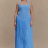 Stacie Pleated Halter Maxi Dress – Bright Blue Stacie Pleated Halter Maxi Dress – Bright Blue