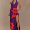 Stacy Knit Halter Maxi Dress – Purple/Red