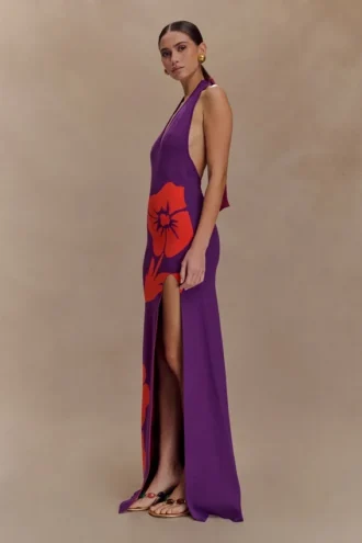 Stacy Knit Halter Maxi Dress – Purple/Red