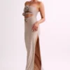 Stassie Strapless Rose Diamante Maxi Dress – Nude Stassie Strapless Rose Diamante Maxi Dress – Nude