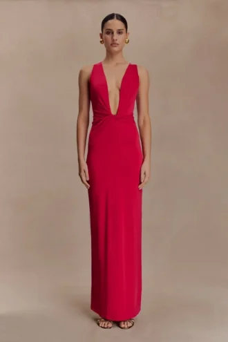 Stella Draped Slinky Maxi Dress – Fuchsia Pink