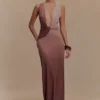 Stella Draped Slinky Maxi Dress – Mocha Ombre