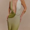 Stella Draped Slinky Maxi Dress – Ombre Vintage Olive