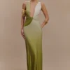 Stella Draped Slinky Maxi Dress – Ombre Vintage Olive